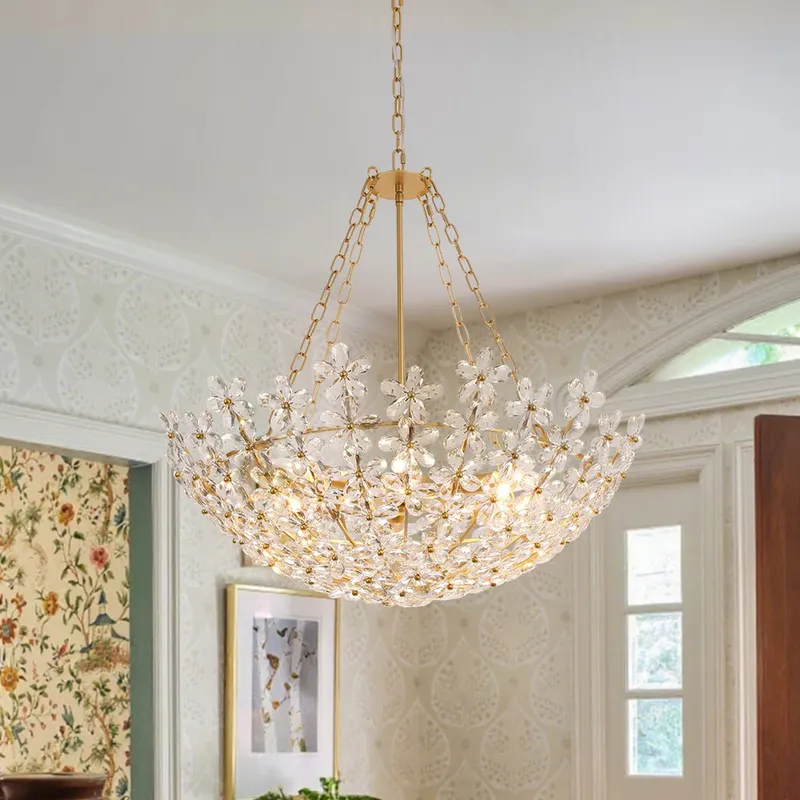 (OpenBox) French Luxe Brass Bloom Crystal Floral Basket Chandelier — LightFixturesUSA LED Pendant Lights 60.0W 