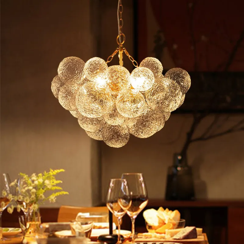 (OpenBox) Brass Luxe Cluster Rippled Glass Globe Bubble Chandelier — LightFixturesUSA LED Pendant Lights 40.0W 