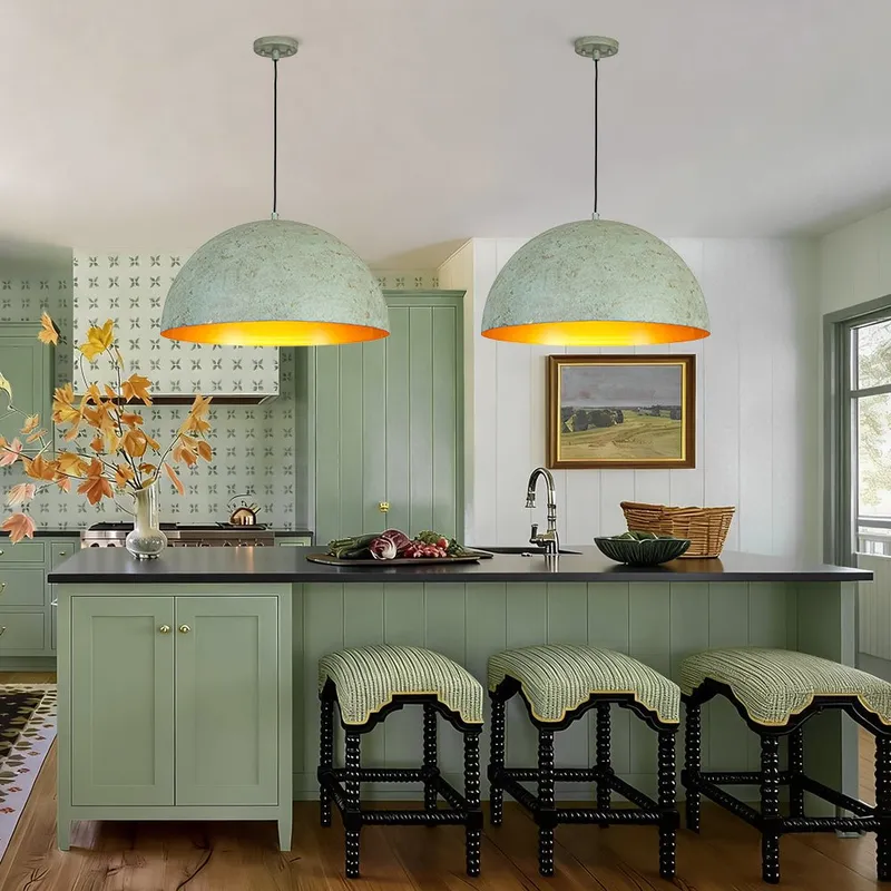 (OpenBox) French Weathered Patina Green Oversized Dome Pendant — LightFixturesUSA LED Pendant Lights 60.0W 