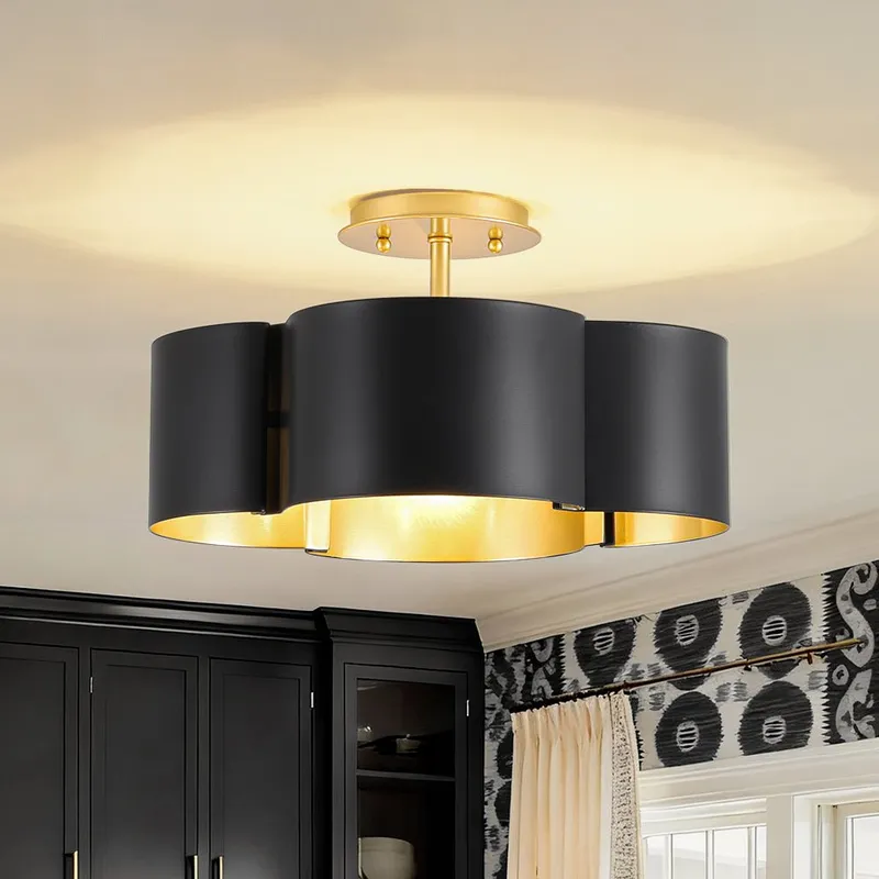 (OpenBox) Vintage 4-Light Iron Quatrefoil Shade Semi Flush Mount — LightFixturesUSA LED Ceiling Lights 60.0W 