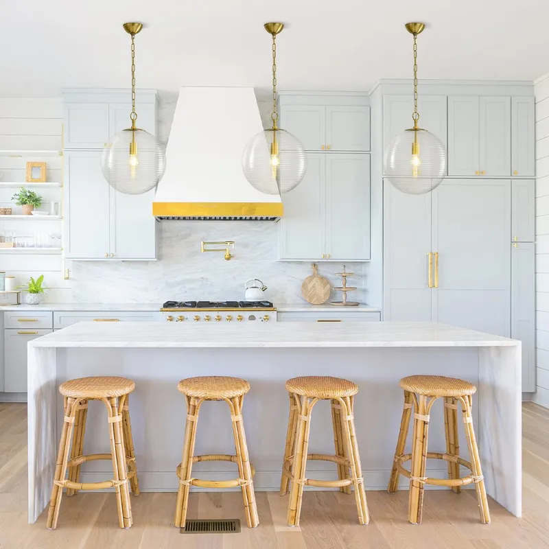 (OpenBox) Mid-Century Brass 1-light Clear Reeded Glass Globe Pendant — LightFixturesUSA LED Pendant Lights 60.0W 