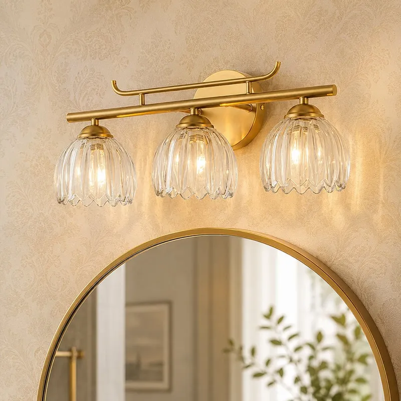Bloom 3-Light Pleated Clear Glass Flower Vanity Wall Sconce — LightFixturesUSA LED Wall Lights 60.0W 