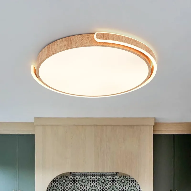 Scandinavian Dimmable LED Round Wood Grain Flush Mount — LightFixturesUSA LED Ceiling Lights 50.0W 3000K