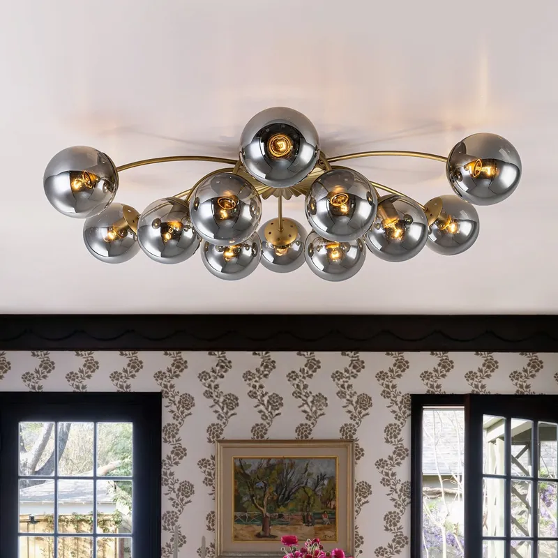 Bloom 12-Light Smoked Glass Bubble Semi Flush Chandelier — LightFixturesUSA LED Pendant Lights 25.0W 