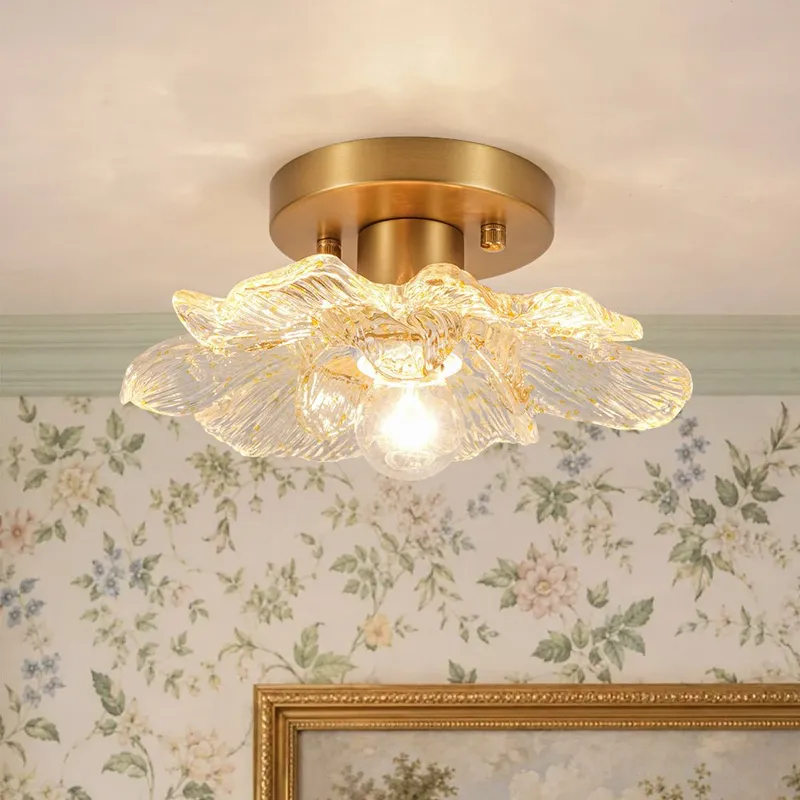 Bloom 1-Light Snow Lotus Clear Glass Flower Semi Flush Mount — LightFixturesUSA LED Ceiling Lights 60.0W 