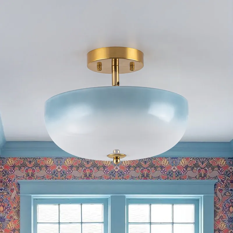 Round Gradient Blue Opal Art Glass Semi Flush Mount — LightFixturesUSA LED Pendant Lights 60.0W 