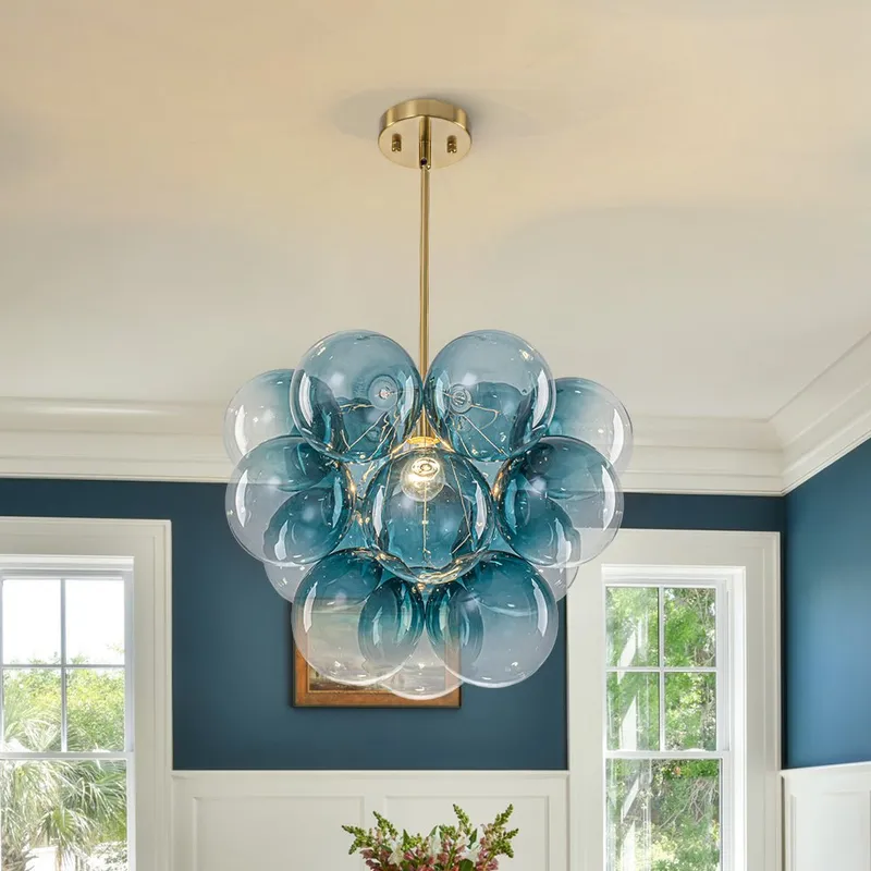 Art Deco Color 1-Light Cluster Glass Globe Bubble Chandelier — LightFixturesUSA LED Pendant Lights 60.0W 