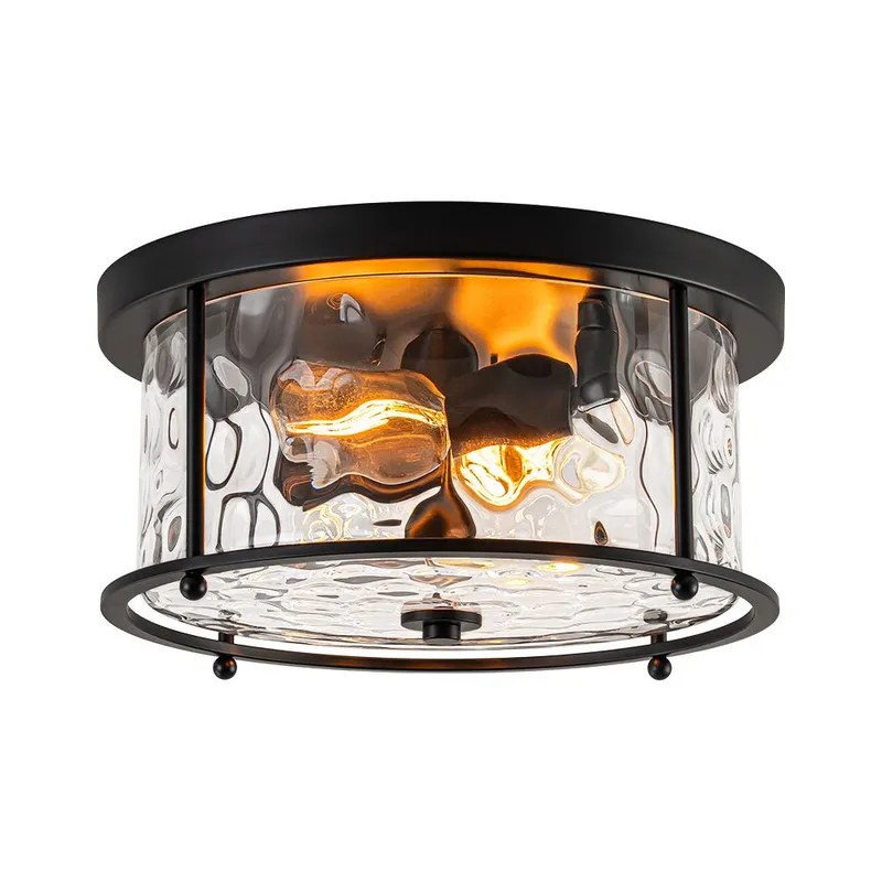 Farmhouse Hammered Glass Round Drum Flush Mount Light — LightFixturesUSA LED Ceiling Lights 40.0W 
