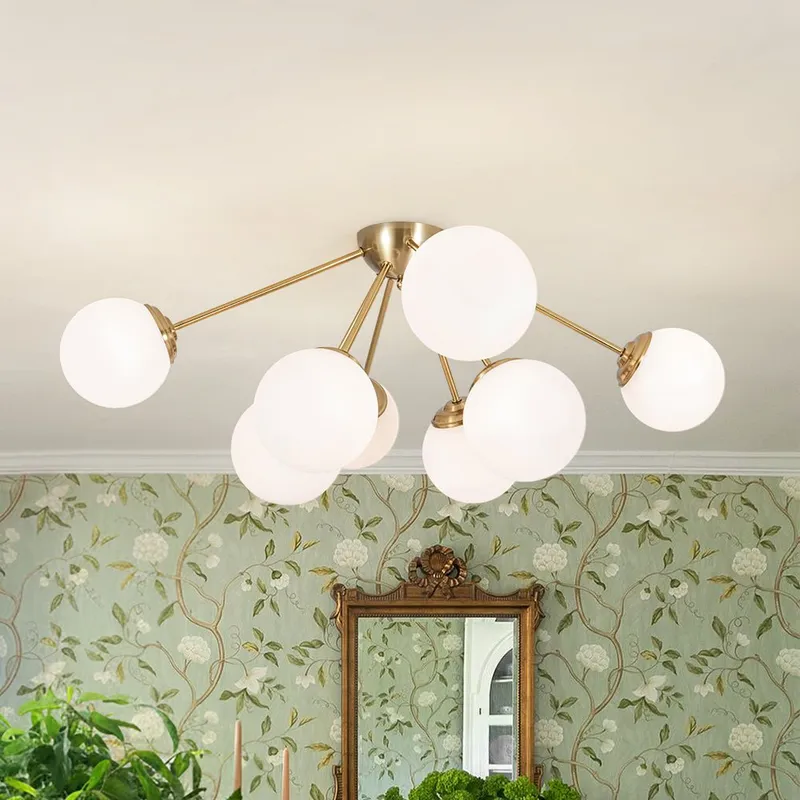 8-Light Opal Glass Bubble Sputnik Semi Flush Chandelier — LightFixturesUSA LED Pendant Lights 40.0W 