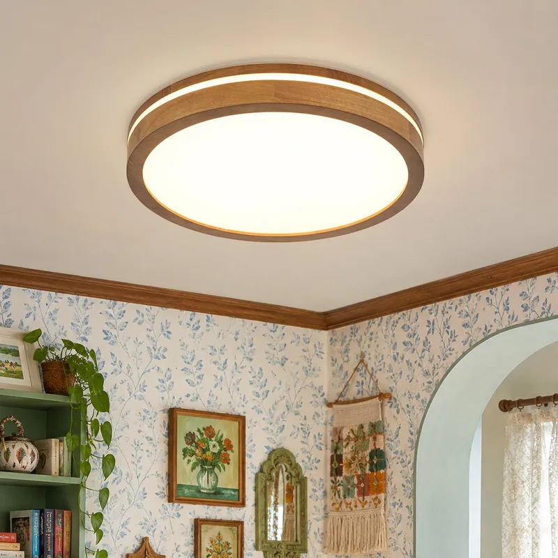 Rustic Dimmable LED Walnut Wooden Round Ceiling Light — LightFixturesUSA LED Ceiling Lights 24.0W 3000K