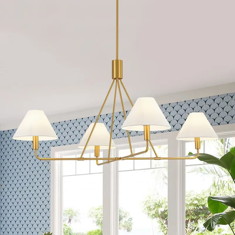 French Luxe Brass 4-Light White Linen Shade Candle Chandelier — LightFixturesUSA LED Pendant Lights 40.0W 