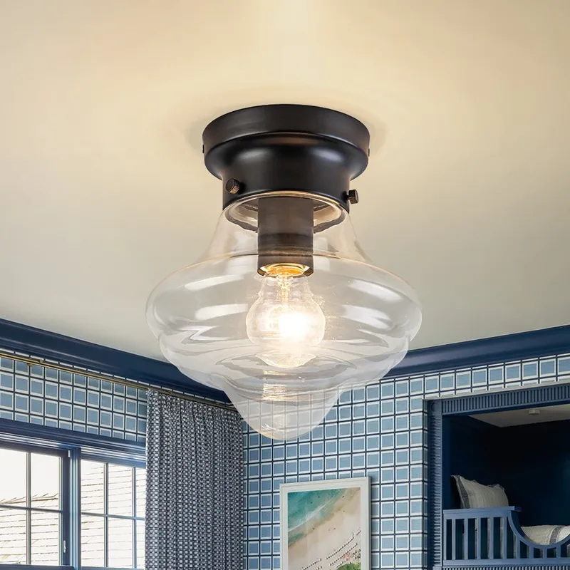 Schoolhouse 1-light Round Clear Glass Shade Semi Flush Mount — LightFixturesUSA LED Ceiling Lights 60.0W 