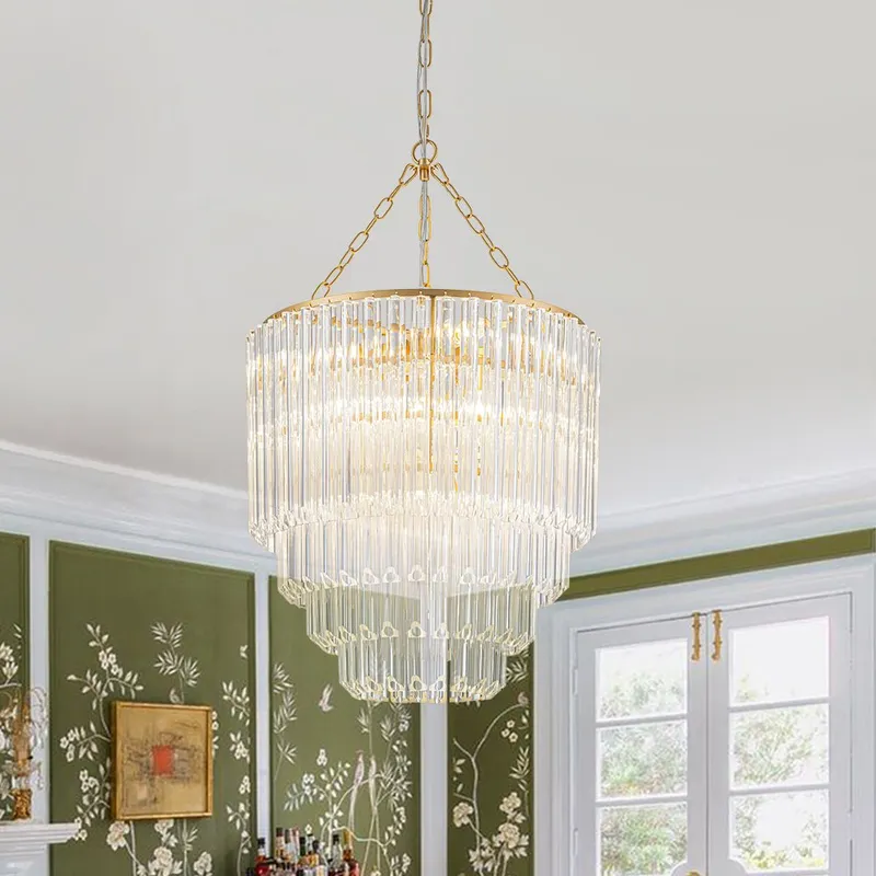Luxury Cluster Glass Textured Tube Round Tiered Chandelier — LightFixturesUSA LED Pendant Lights 60.0W 