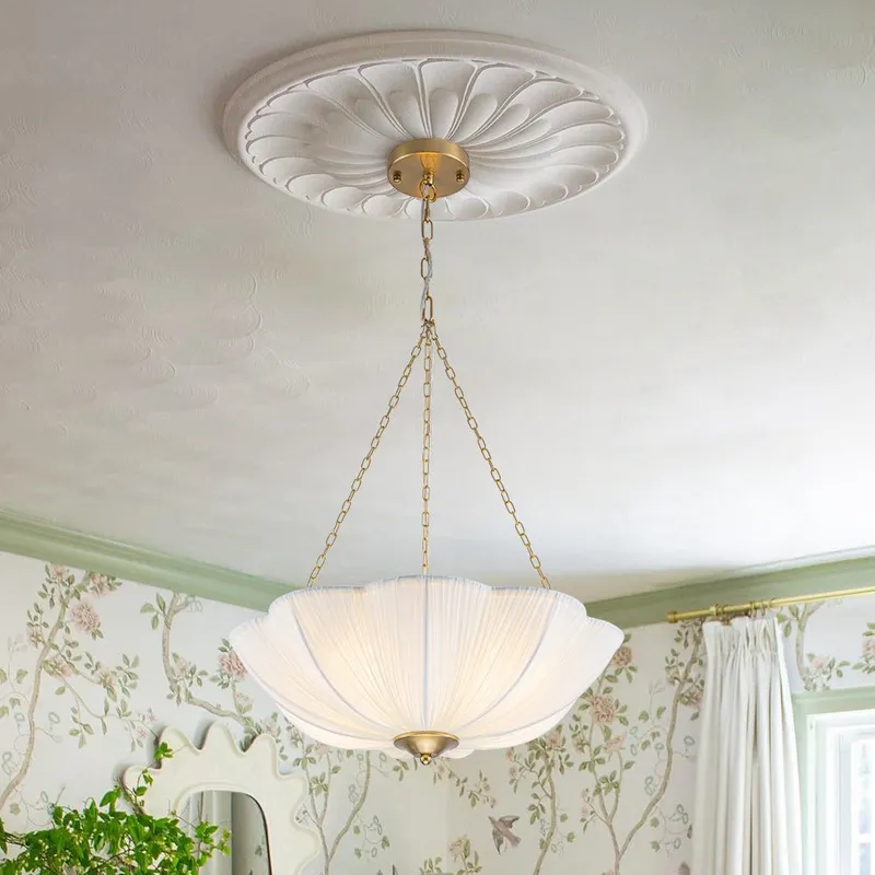 (OpenBox) Boho Pleated Flower White Fabric Cage Pendant Light — LightFixturesUSA LED Pendant Lights 60.0W 