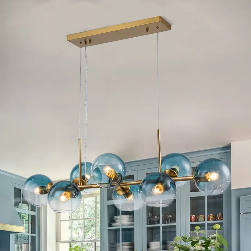(OpenBox) 8-Light Color Tinted Glass Globe Bubble Linear Island Chandelier — LightFixturesUSA LED Linear Lights 40.0W 