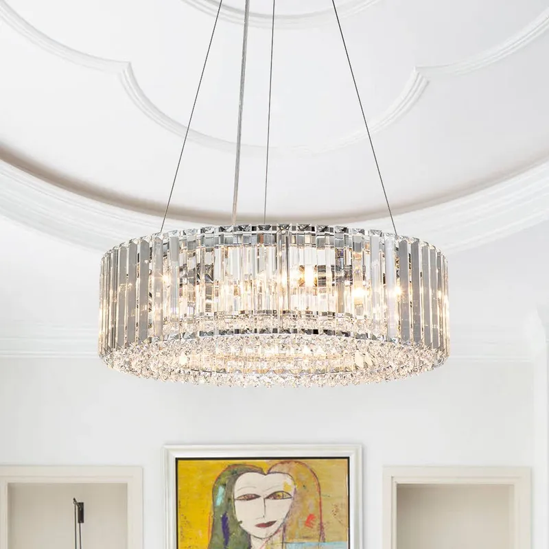 (OpenBox) Modern Chrome Round Drum Crystal Chandelier — LightFixturesUSA LED Pendant Lights 40.0W 