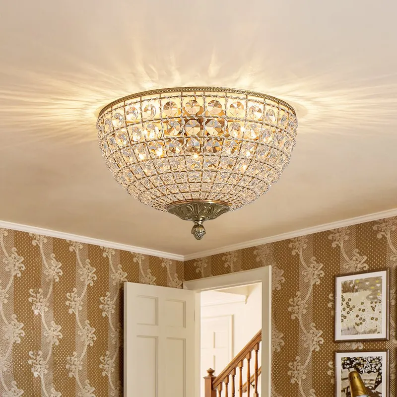 (Openbox) Luxe Vintage French Brass Round Crystal Cage Flush Mount — LightFixturesUSA LED Ceiling Lights 60.0W 