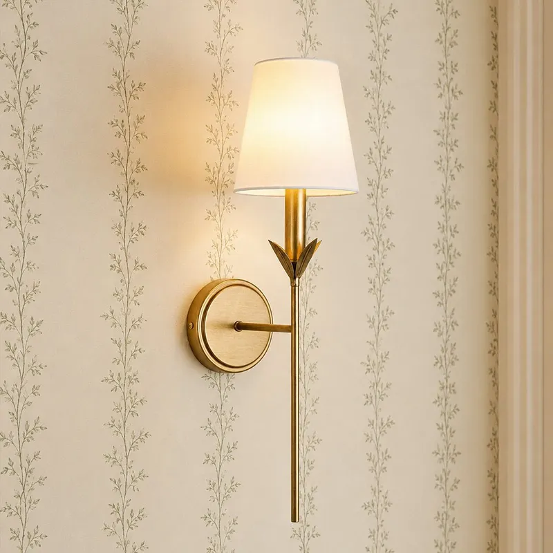 French Country 1-Light Fabric Conical Vanity Wall Sconce — LightFixturesUSA LED Wall Lights 60.0W 