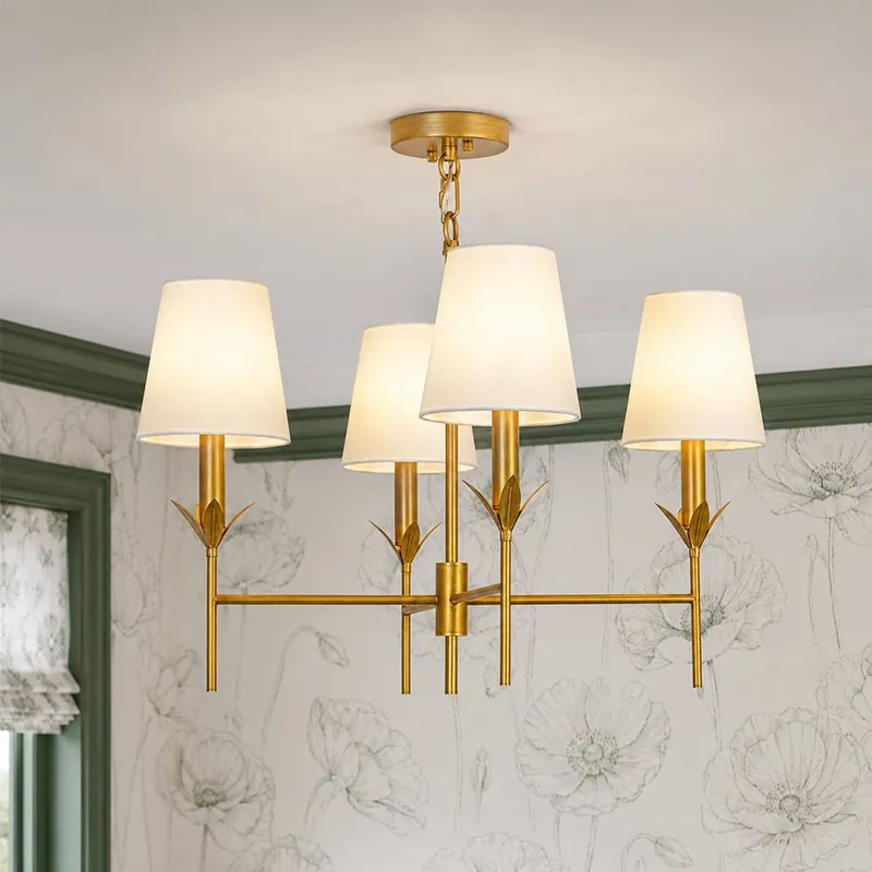 French Country 4-Light Fabric Round Candle Style Chandelier — LightFixturesUSA LED Pendant Lights 40.0W 