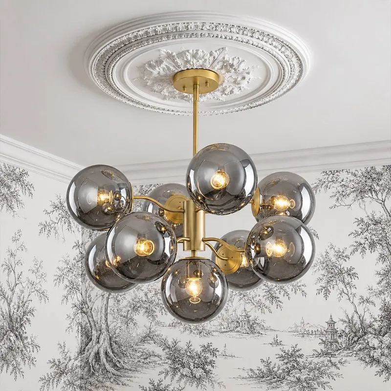 Glam Dark Pearl Smoked Glass Globe Bubble Sputnik Chandelier — LightFixturesUSA LED Pendant Lights 40.0W 