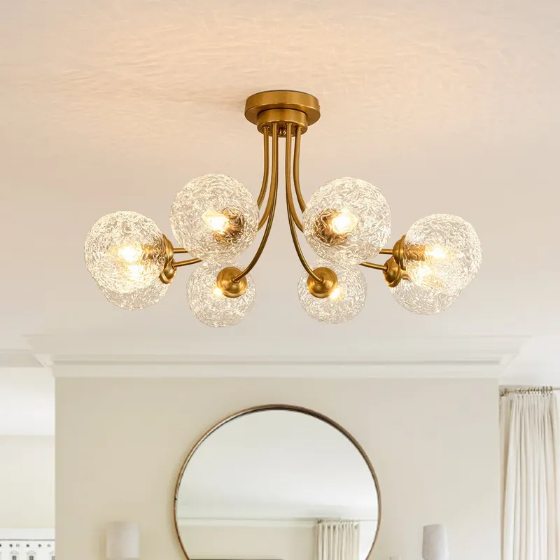 Bloom 8-Light Rippled Glass Globe Bubble Round Semi Flush — LightFixturesUSA LED Ceiling Lights 40.0W 