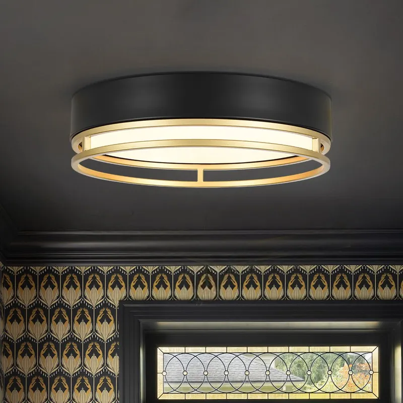 Black Gold Metal Round Dimmable LED Flush Mount Light 5CCT — LightFixturesUSA LED Ceiling Lights 34.0W 2300K
