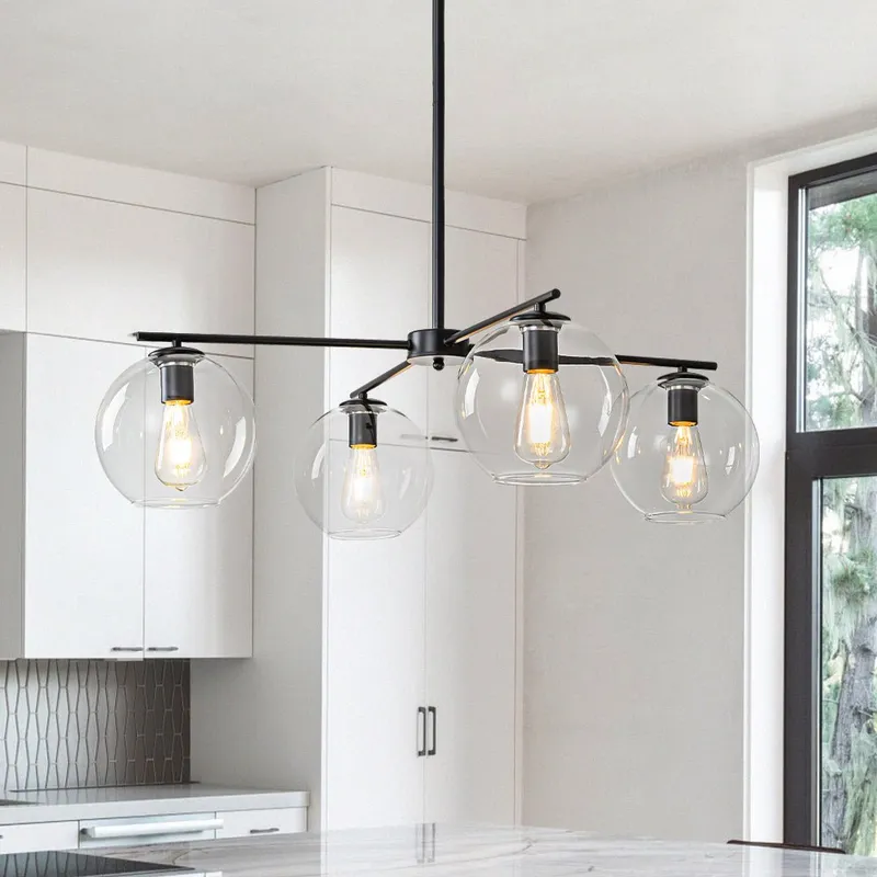 Simple 4-light Clear Glass Globe Round Sputnik Chandelier — LightFixturesUSA LED Pendant Lights 60.0W 