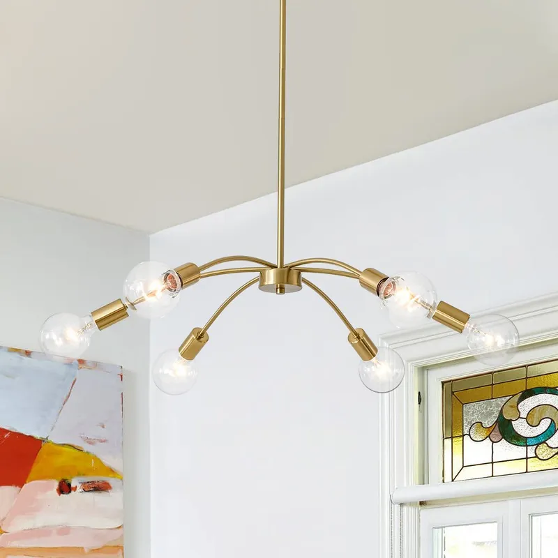 Minimalist 6-Light Metal Round Sputnik Swoop Chandelier — LightFixturesUSA LED Pendant Lights 60.0W 