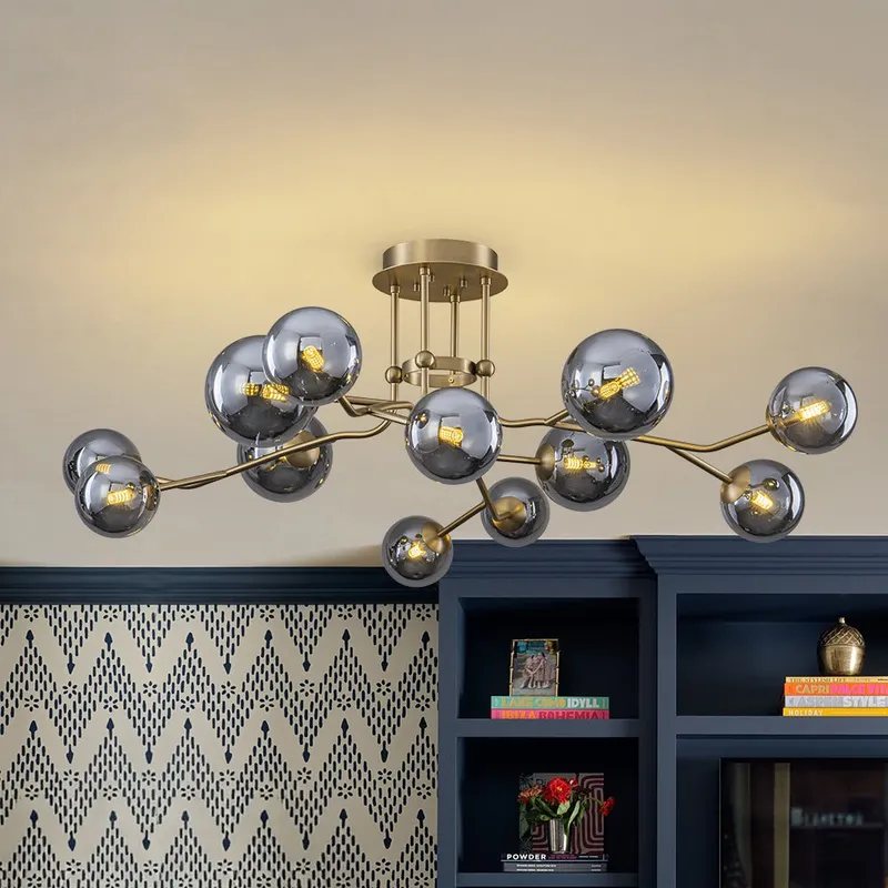 Smoked Glass Bubble Branch Sputnik Semi Flush Chandelier — LightFixturesUSA LED Pendant Lights 25.0W 