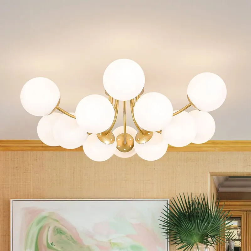 Bloom Tiered Frosted Glass Globe Bubble Semi Flush Chandelier — LightFixturesUSA LED Pendant Lights 25.0W 