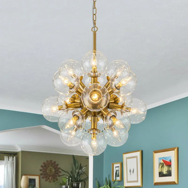 Brass Cluster Glass Globe Bubble Sphere Sputnik Chandelier — LightFixturesUSA LED Pendant Lights 40.0W 