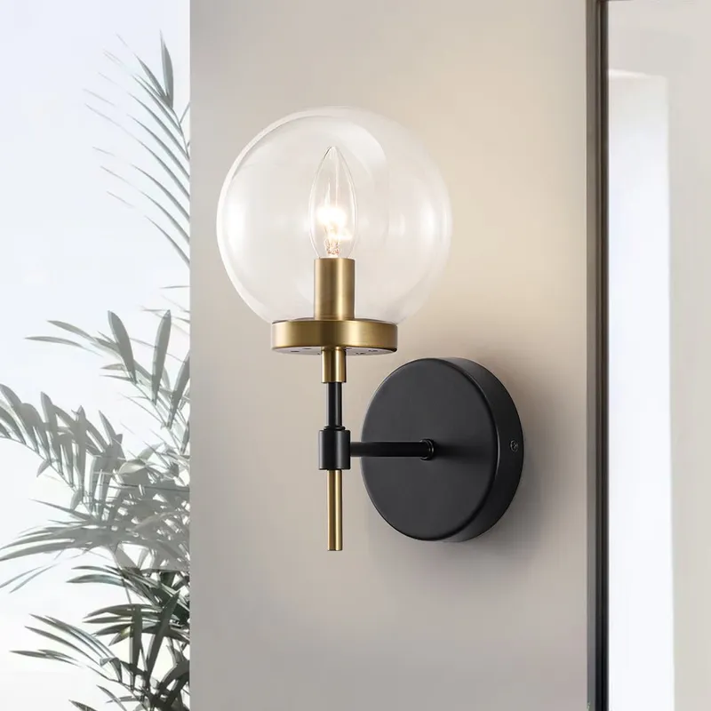 Mid-Century 1-Light Clear Glass Globe Vanity Wall Sconce — LightFixturesUSA LED Wall Lights 40.0W 