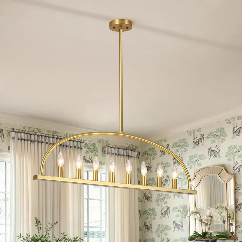 Minimalist 8-Light Brass Candle Style Linear Island Chandelier — LightFixturesUSA LED Linear Lights 40.0W 