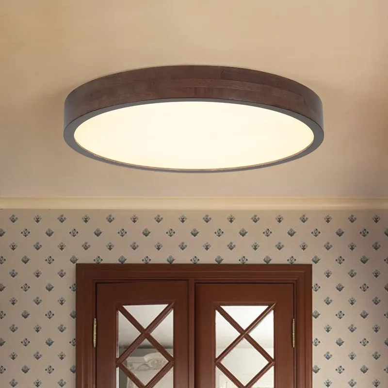 Farmhouse Dimmable LED Walnut Wood Round Flush Mount — LightFixturesUSA LED Ceiling Lights 32.0W 2700K