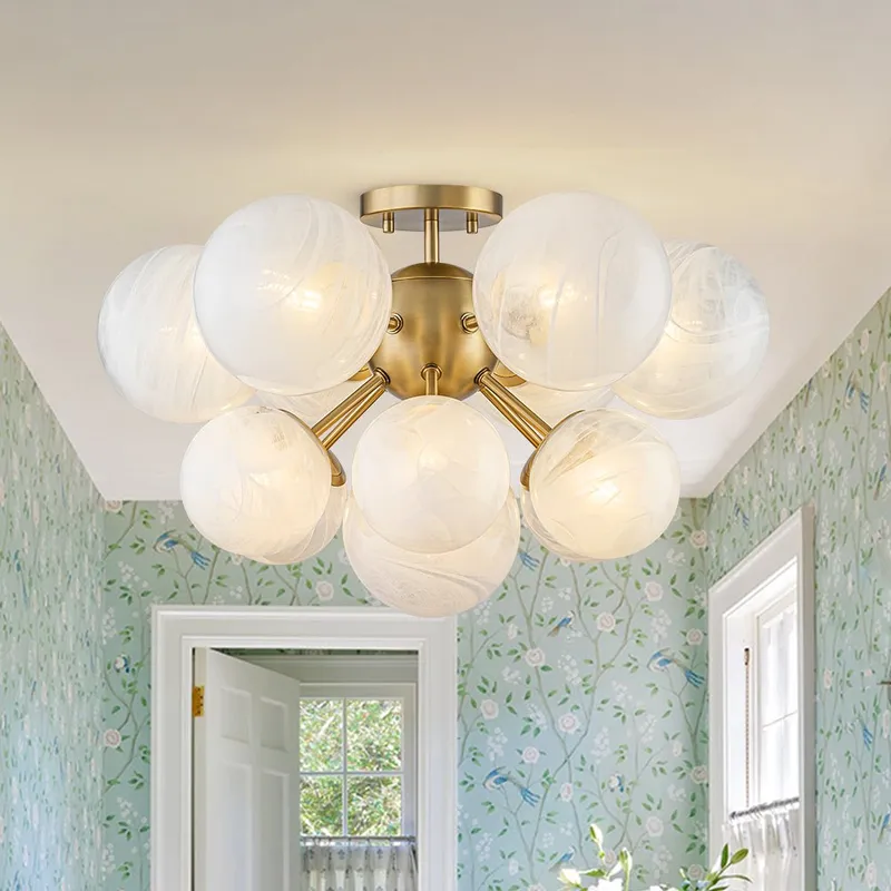 Bloom Tiered Opal Swirl Glass Bubble Semi Flush Chandelier — LightFixturesUSA LED Pendant Lights 25.0W 