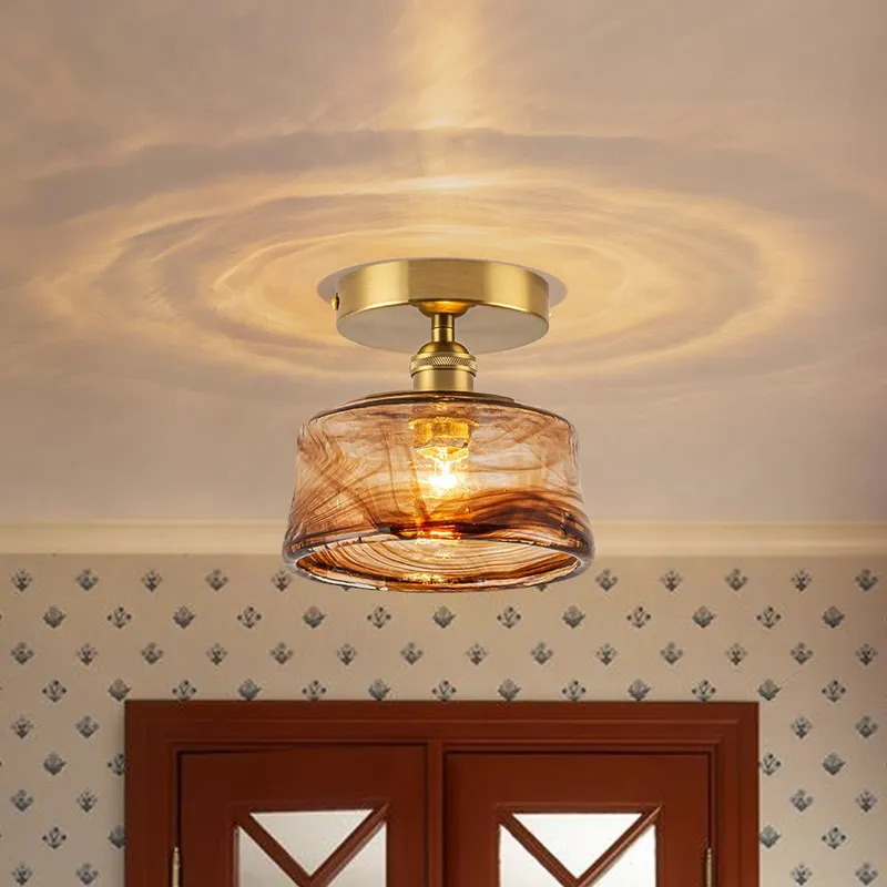 Mini 1-Light Amber Swirl Glass Shade Semi Flush Mount — LightFixturesUSA LED Ceiling Lights 60.0W 