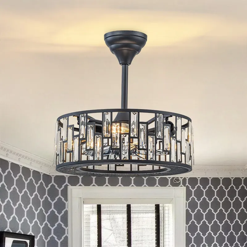 4-Light Crystal Accented Drum Cage Ceiling Fan Light — LightFixturesUSA LED Ceiling Lights 20.0W 