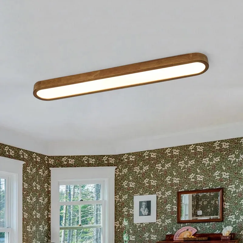 Rustic Walnut Wood Oval Dimmable LED Flush Mount Light — LightFixturesUSA LED Ceiling Lights 36.0W 3000K
