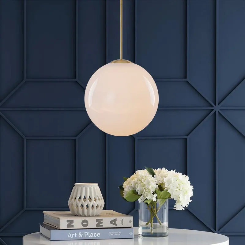 Mid-Century Brass 1-light Shine Opal Glass Globe Pendant — LightFixturesUSA LED Pendant Lights 40.0W 