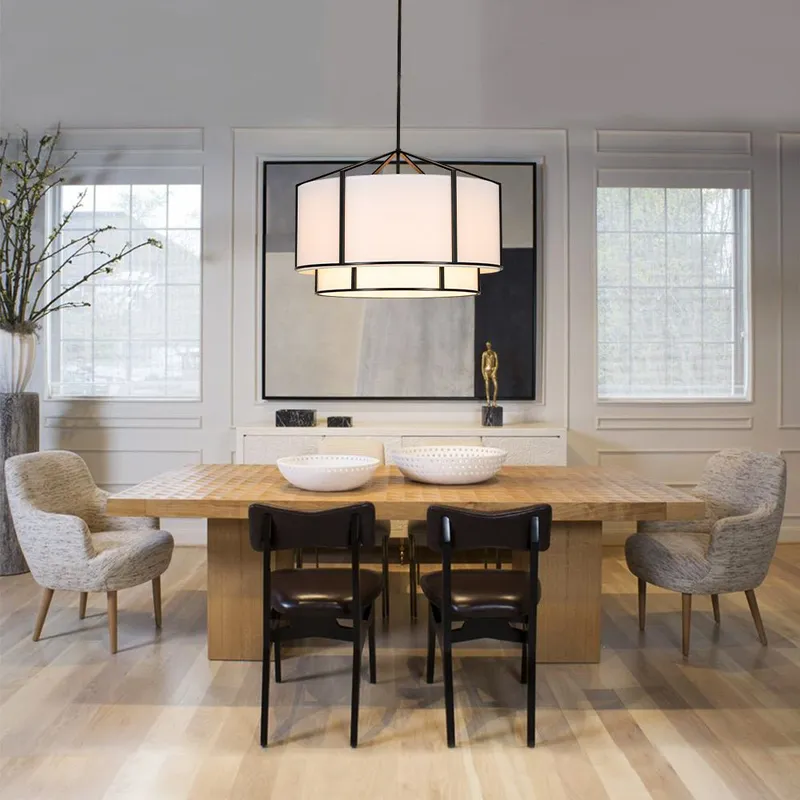2-Tier Large White Fabric Drum Cage Chandelier — LightFixturesUSA LED Pendant Lights 60.0W 