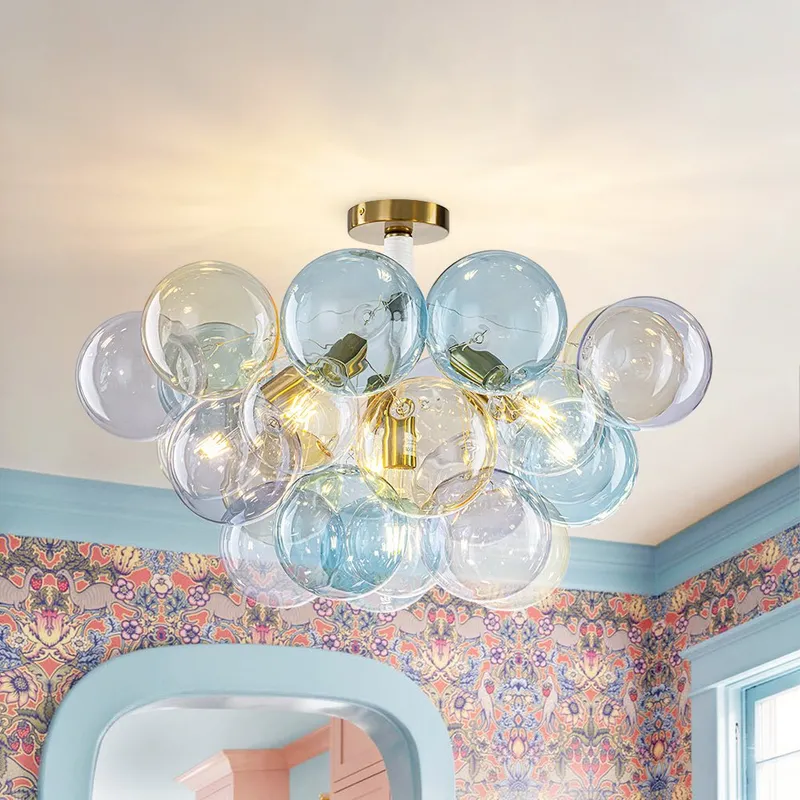 Art Deco Colorful Glass Cluster Bubble Semi Flush Chandelier — LightFixturesUSA LED Pendant Lights 6.0W 