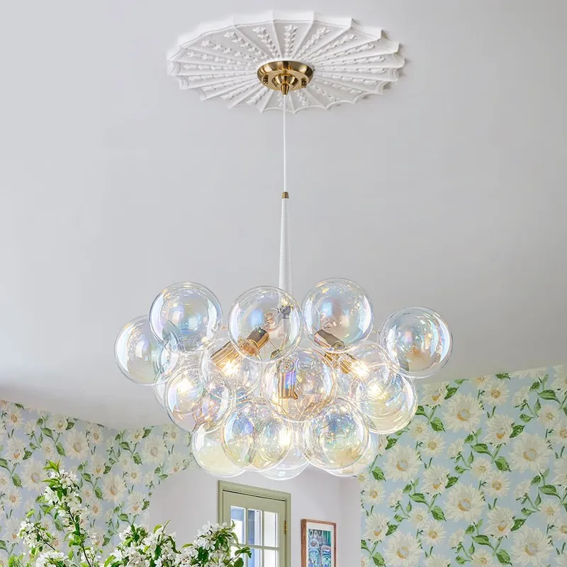 Glam Iridescent Glass Globe Cluster Bubble Chandelier — LightFixturesUSA LED Pendant Lights 6.0W 