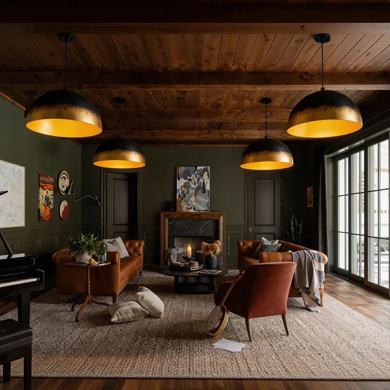 Vintage Luxe Gradient Black Gold Oversized Iron Dome Pendant — LightFixturesUSA LED Pendant Lights 60.0W 