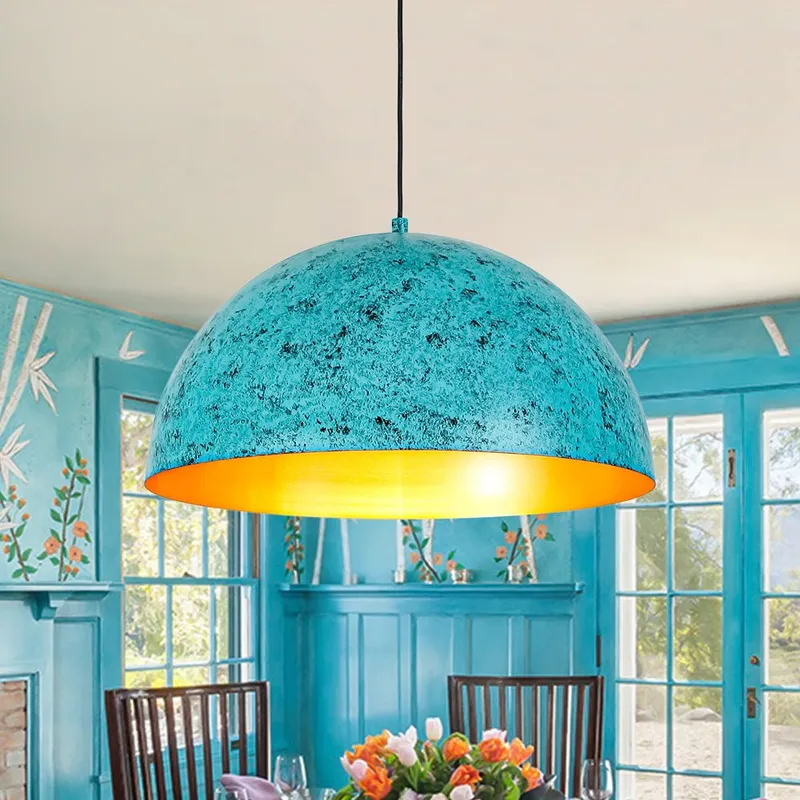 Oxidized Copper Verdigris Turquoise Oversized Dome Pendant — LightFixturesUSA LED Pendant Lights 60.0W 