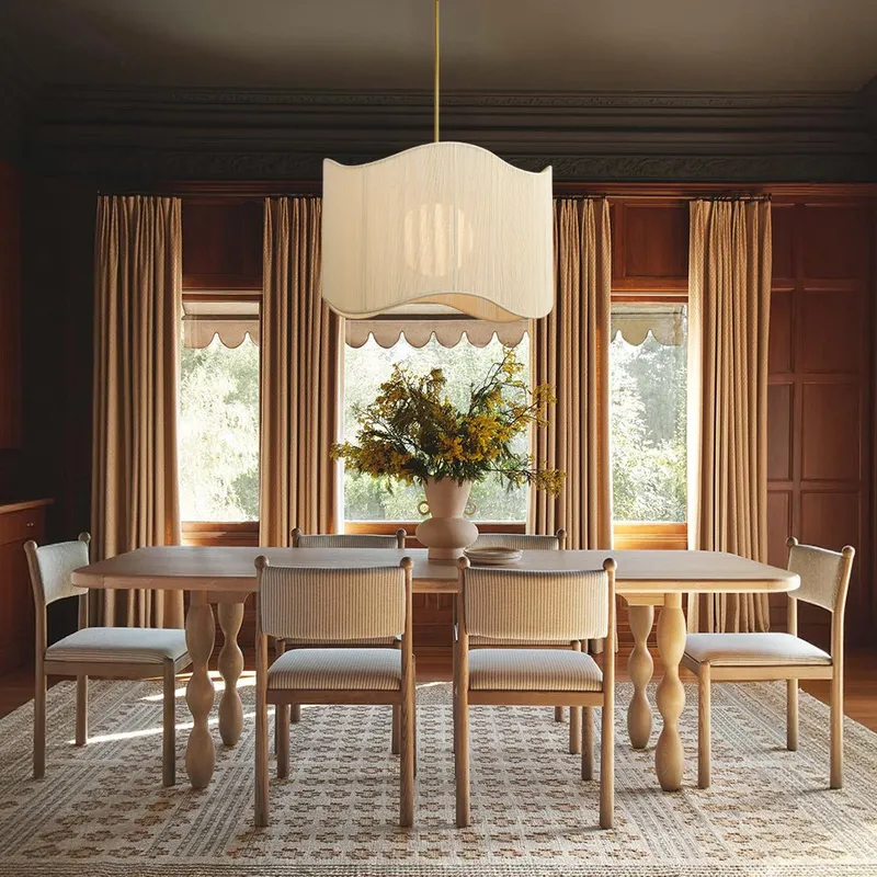 1-Light Beige Woven Thread Wavy Drum Cage Chandelier — LightFixturesUSA LED Pendant Lights 40.0W 
