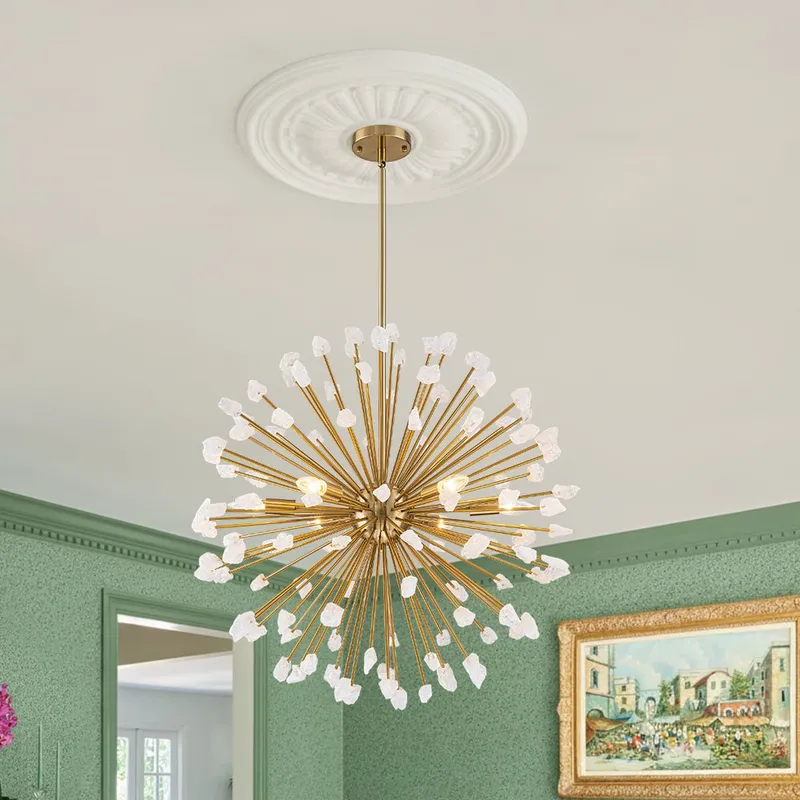 Sculptural Sunburst Bloom Frosted Quartz Dandelion Chandelier — LightFixturesUSA LED Pendant Lights 60.0W 