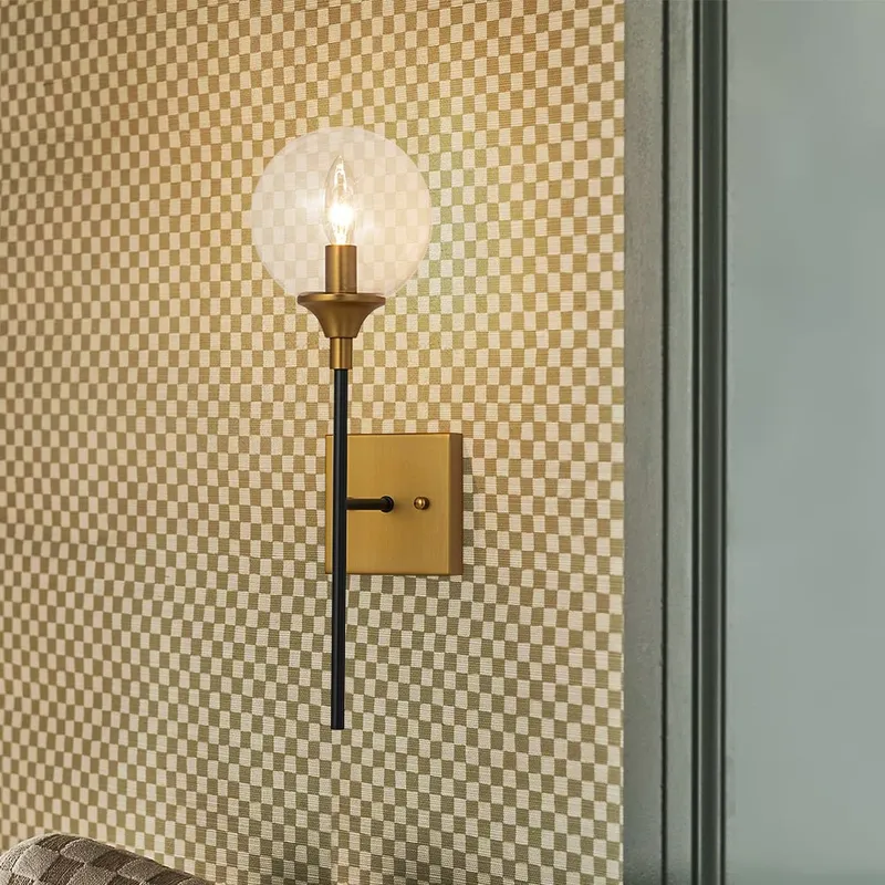 Simple Brass Black 1-Light Glass Globe Vanity Wall Sconce — LightFixturesUSA LED Wall Lights 40.0W 