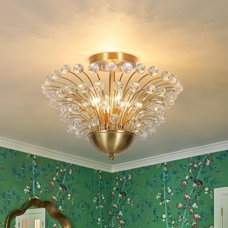 Brass 4-Light Bloom Bouquet Crystal Starburst Semi Flush Mount — LightFixturesUSA LED Ceiling Lights 60.0W 