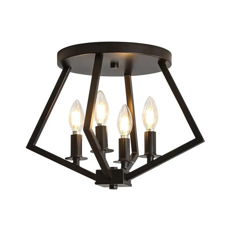 4-light Candle Style Black Simple Geometric Lantern Semi Flush — LightFixturesUSA LED Ceiling Lights 60.0W 