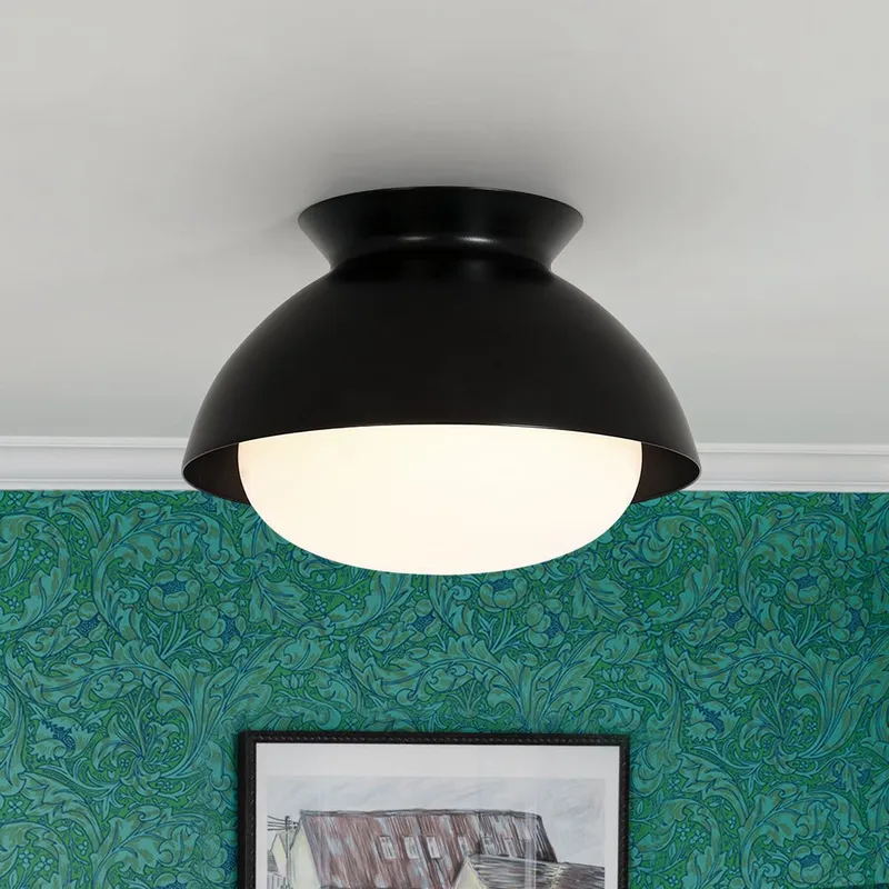 1-Light Black Dome Frosted Glass Shade Semi Flush Mount — LightFixturesUSA LED Ceiling Lights 40.0W 